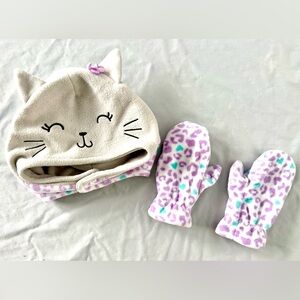 Jumping Beans Toddler Winter Hat & Mittens Set 2T-4T – Cat Fleece Purple Leopard